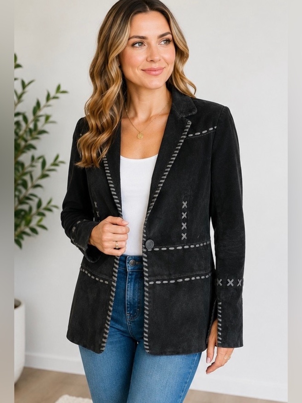 Alice Blue Black Suede Blazer